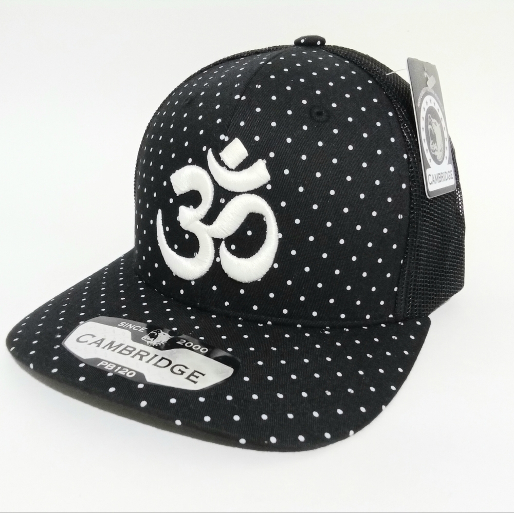 Om Aum Ohm Yoga Namaste Symbol 3D Embroidered Polka Dot Mesh Trucker Hat